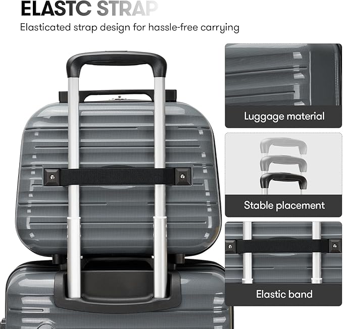 GinzaTravel 20" Carry On Luggage and 13" Mini Cosmetic Cases Travel Set Lightweight Polypropylene Suitcase with TSA Lock Hardside Luggage with Spinner Wheels (2 Piece Set, Gray)