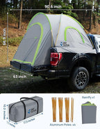 JOYTUTUS Pickup Truck Tent 2.0, Waterproof PU2000mm Double Layer for 2 Person, Portable Truck Bed Tent with Rainfly, 5.5'-5.8' Camping Preferred - Green, Aluminum Poles