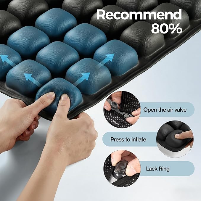 Starlo Travel Cushion Airplane Seat,Airplane Cushion for Long Flight,Press-Type Inflatable Wheelchair Seat Cushion,42 Airbags for Car,Office,Stadium,Ergonomic Comfort Support Pressure Relief-Black