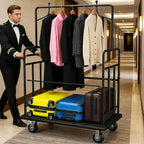 Luggage Cart,Heavy-Duty Steel Luggage Trolley with 360°Silent Wheels,1100LBS Load Hand Truck,Anti-Collision Strip for Hotel Bellman,Airport & Resort Use,Smooth-Rolling Platform Dolly