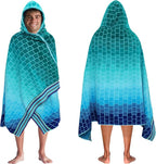 COTTON CRAFT Hooded Beach Towel – Oversized 35 x 70 Towel with Hood for Adults - 100% Cotton Velour Terry Jacquard Towel - Pool Bath Wrap - 450 GSM Soft Absorbent Quick Dry – Blue Tiles