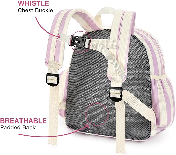 STEAMEDBUN Corduroy Toddler Backpack for Girls 2-4: Kids backpack for Boys Girls - 12 inch Preschool Kindergarten Backpacks - Stripe