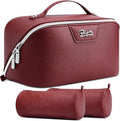 BOYATU Travel Makeup Bag Cosmetic Bags for Women: Large Capacity 3 Pcs Set Make up Bag with Compartments - Waterproof Vegan Leather Toiletry Organizer Bags with Handle (L29Red)