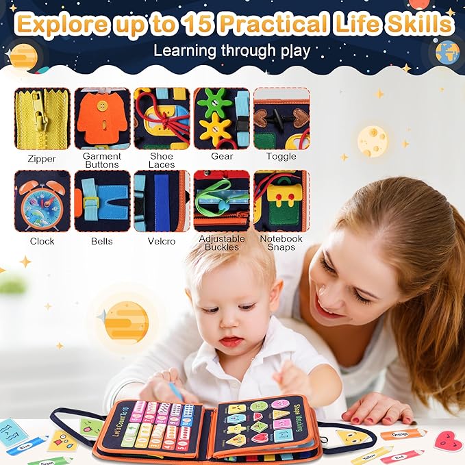 Toddler Busy Board Montessori Toys: for Toddlers 1-3 Year Old Educational Activity Book Sensory Board Travel Toy Ages 2-4 Learning Fine Motor Skills Preschool Quiet Book Gift for Boys Girls Kids