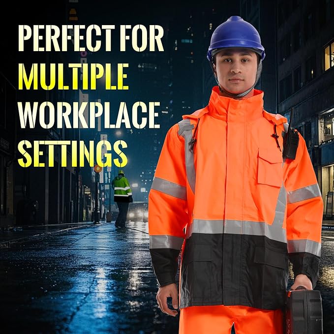 SKSAFETY Hi Vis Safety Rain Jacket for Men, Construction Work Rain Gear Heavy Duty Class 3 Rain Coat Waterproof Lightweight