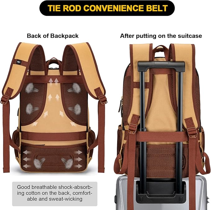 Tzowla Canvas Laptop Backpack, Bag for Men Women,Travel Work Rucksack Fits 17.3 Inch Laptop, Large Capacity Bookbag(Yellow)