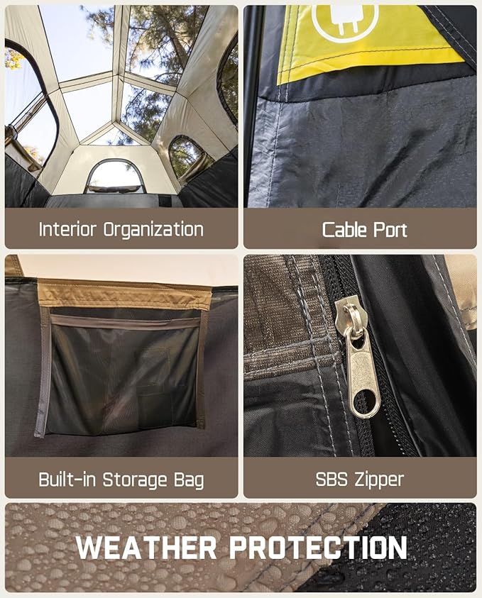 FanttikOutdoor Instant Cabin Tent 6/8/10/12 Person Camping Tent Setup in 60 Seconds with Rainfly & Windproof Portable with Carry Bag for Family Camping & Hiking, Upgraded Ventilation, Khaki