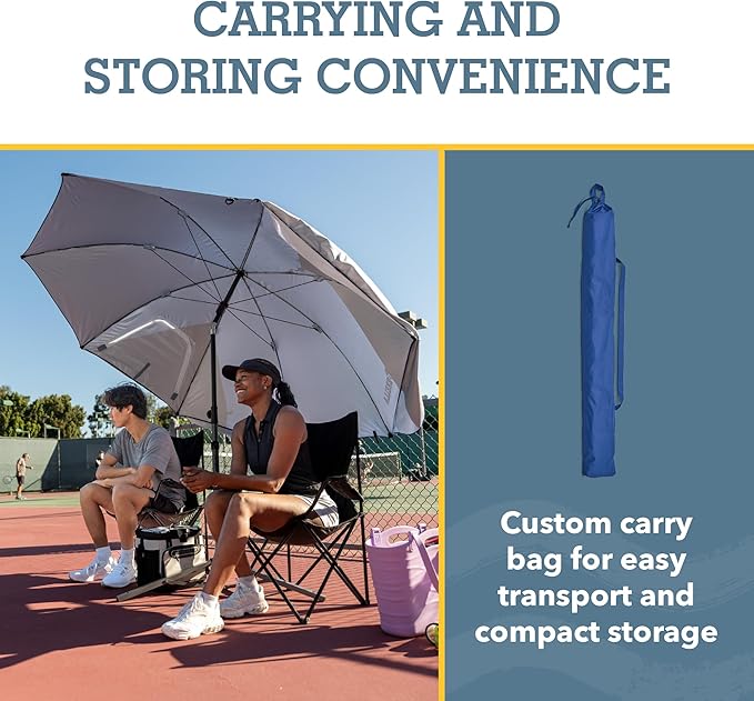 Sport-Brella Premiere UPF 50+ Umbrella Shelter with Patented Side Panels and Tilt Mechanism, Heavy-Duty 1.25 Inch Center Pole, Auger Anchor for Sand and Grass