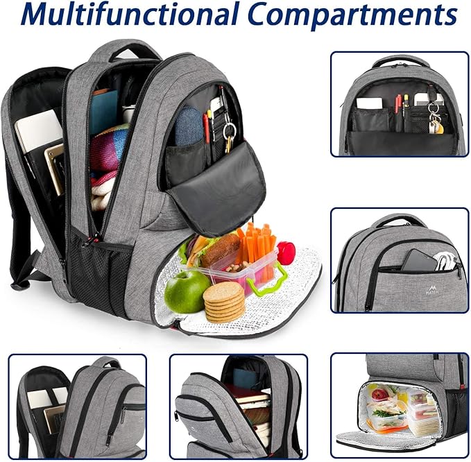 MATEIN Lunch Backpack, 17 inch Insulated Cooler Backpack with for Women Men, Water Resistant College Lunch Box Backpack with Laptop Compartment for Work Picnic Travel Beach, Gifts