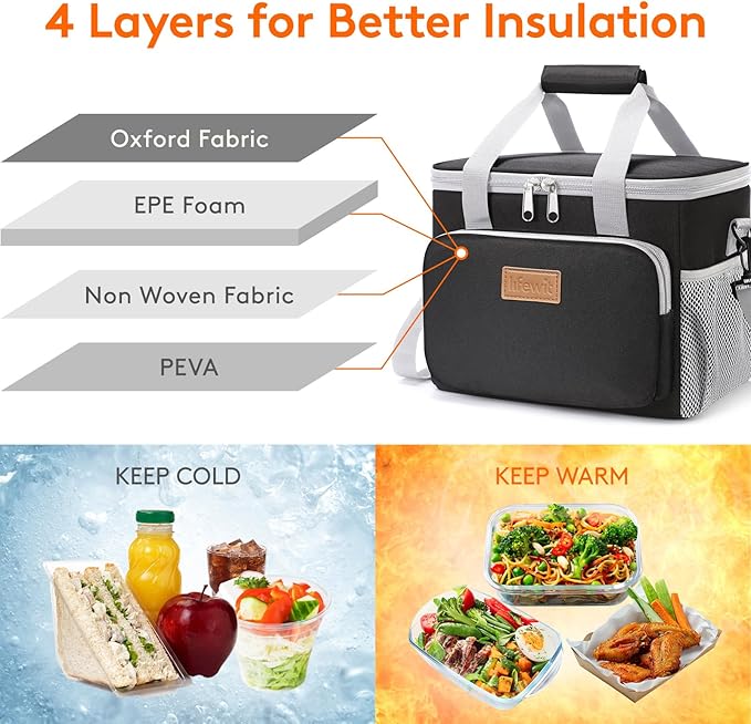 Lifewit Medium Lunch Bag, Insulated Lunch Box, Soft Cooler Cooling Tote for Adult Men Women, Gray and Black 12-Can (9L)