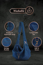 Noah & Paw Dog Sling Carrier for Small Dogs 5-18lb, Dog Sling for Small Dogs and Cats, Dog Carrier with Adjustable Padded Strap, Premium Denim, Lined with Fur, Double Safety Feature, Machine Washable