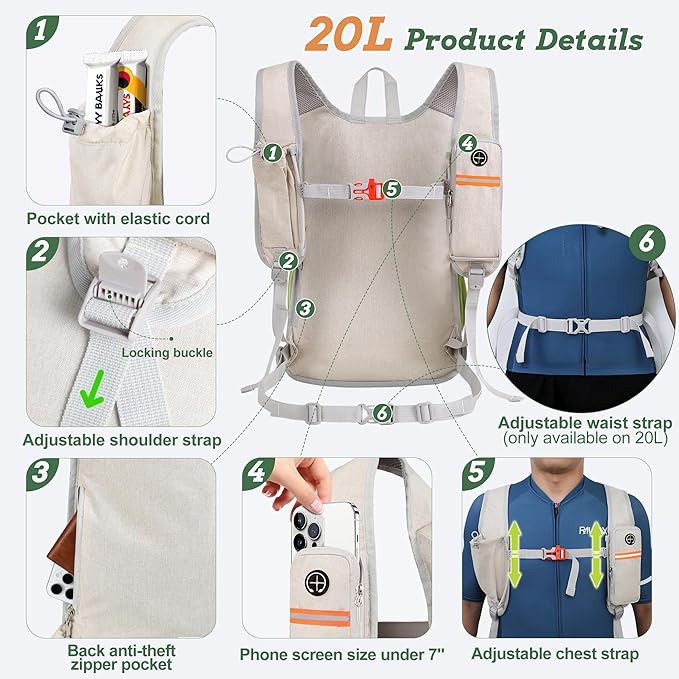BECOJADDE 20L Small Hiking Backpack for Men Women Foldable Packable Back Pack Ultralight Hiking Daypack for Travel Camping Outdoor, Beige Green