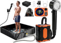 2026 Upgraded Portable Camping Shower with Portable Shower Pan,10000Mah Rechargeable Portable Shower Head with Camp Shower Floor,Outdoor Shower Pan with Drain Hose,5 Spray Portable Shower Pump