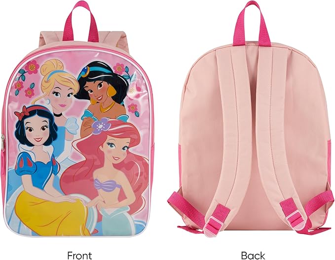 Disney Princess Backpack for Kids 15” | Cute Princess Bookbag for Girls | Padded Straps & Large Zip Compartment | Princess Back to School Supplies