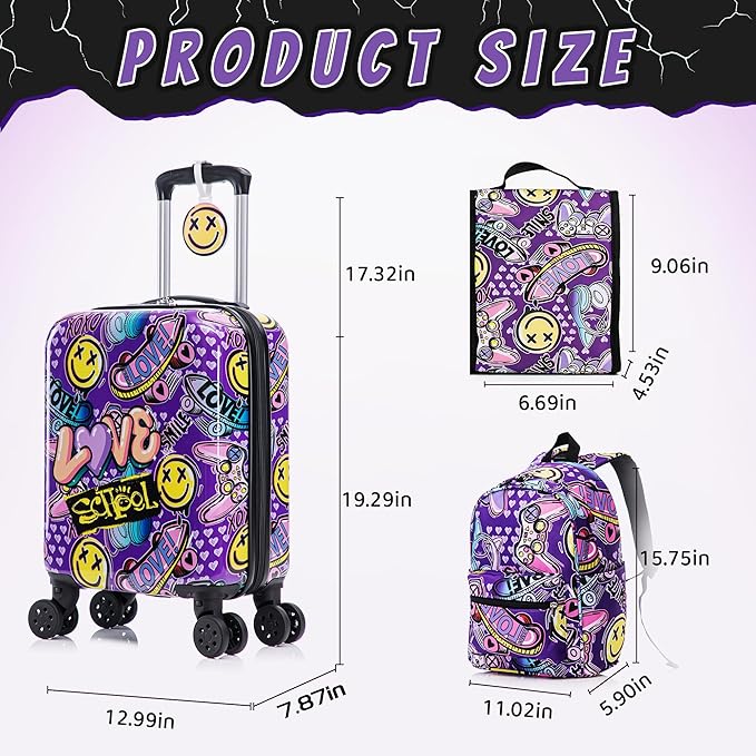 Rosamo Kid’s Luggage Set 6 Piece Suitcase Set 16" Hardside Luggage with Spinner Wheels Girls Boys Carry on Luggage Travel Rolling Luggage Airline Approved (Emoji)