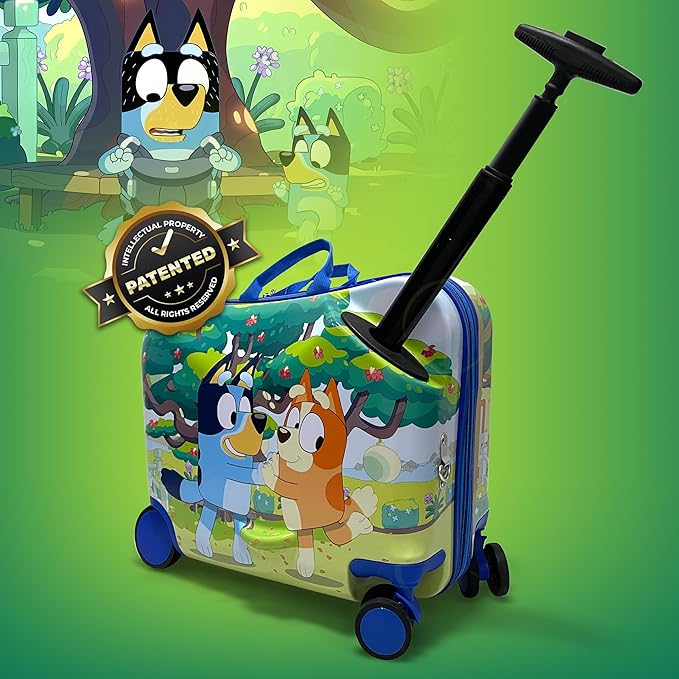 Fast Forward 18" Bluey Kids Ride On Luggage-HardShell Rolling Travel Suitcase-Lightweight Ride On Suitcase For Kids