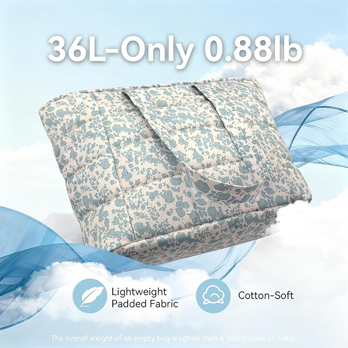 Puffer Tote Bag with Pouch,Women's Lightweight Quilted Shoulder Bag,15.6"/17.3" Laptop Travel Weekender for Work & Nurses