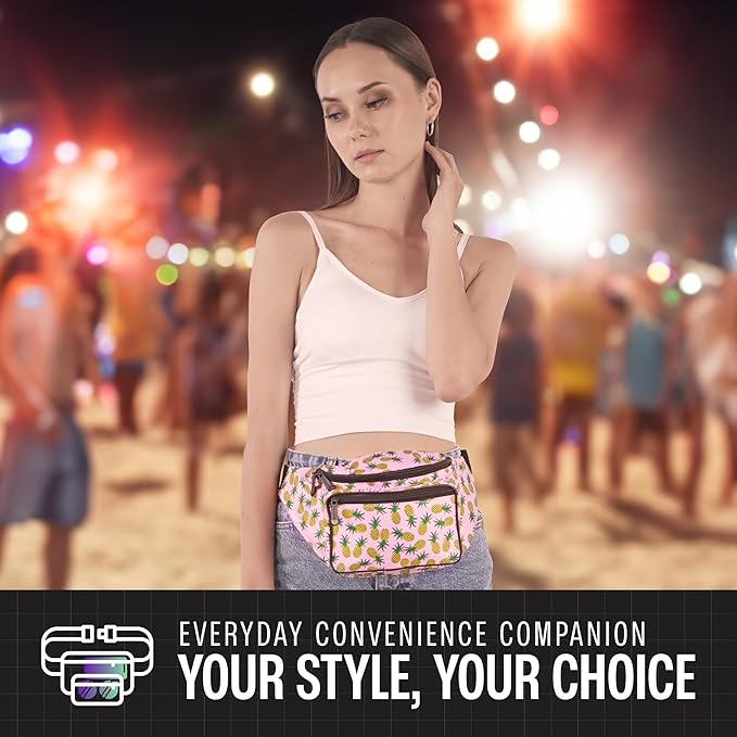 Fanny Pack Belt bag - Crossbody Waist Bag for Men or Women - Hands-Free, Waterproof Large Bumbag for Hiking, Running, and Travel (Pineapple)