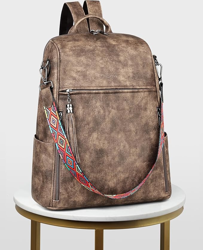 FADEON Leather Laptop Backpack for Women Designer 15.6 inch PU Laptop Bag, Ladies Travel Computer Work Backpack Grey