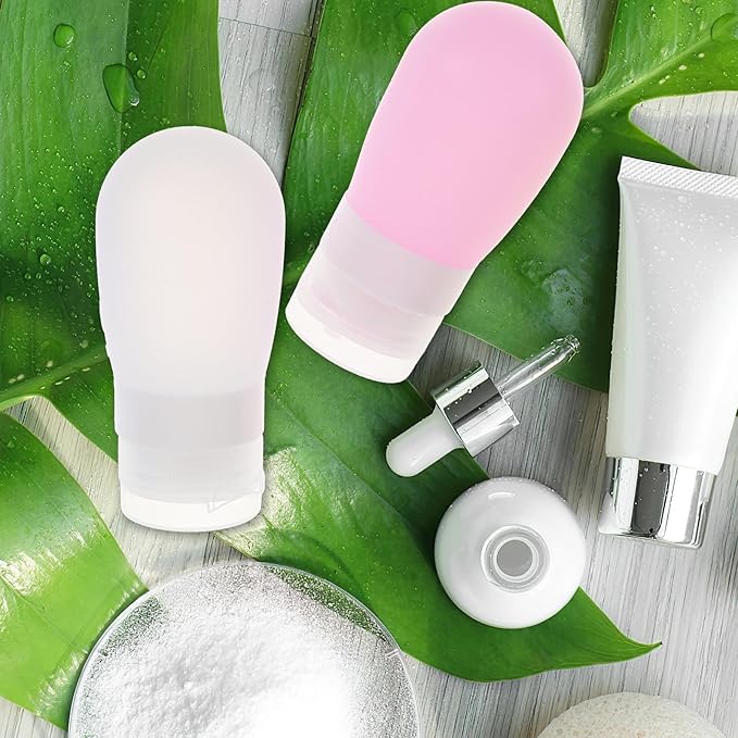 4 Pieces 60ml Travel Squeeze Bottles Set for Shampoo Conditioner Lotion, Leakproof Silicone Travel Containers in White Green Blue Pink, Portable Toiletry Bottles for Tsa Approved