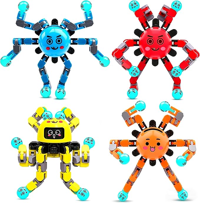 Transformable Fidget Spinner Toys for Kids and Adults,4 Pcs Sensory Toy for Boys Girl ADHD Stress Relief Toys,Fingertip Gyros Travel Toy Party Favors for Teens Birthdays Gifts Easter Present