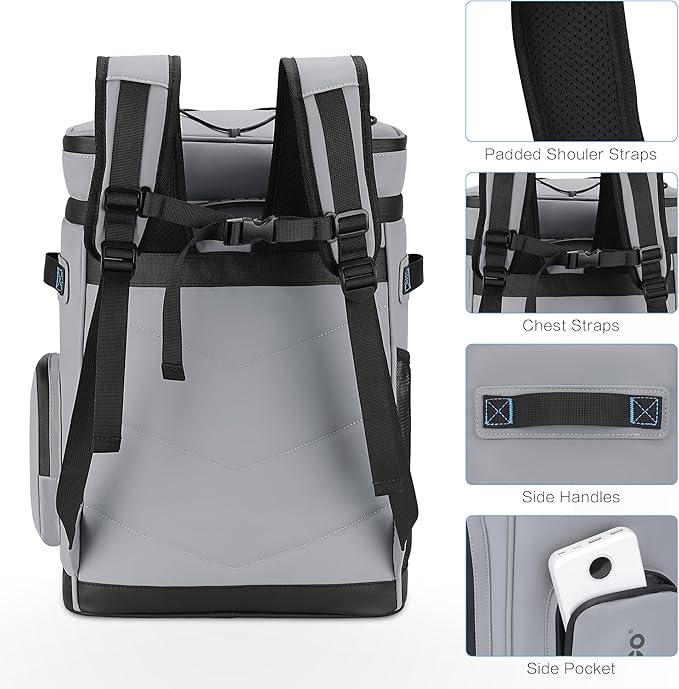 Hulongo Large Waterproof Insulated Cooler Backpack for Men & Women, Leak Proof Cooler Backpack for Camping, Beach, Fishing, Picnic, Travel, Outdoor, 30L, 48Cans