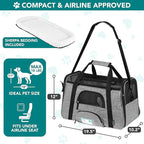 PetAmi Airline Approved Pet Carrier for Cats & Small Dogs, Soft Sided TSA Travel Carrier Bag Sherpa Bed, Breathable Mesh Ventilation, Collapsible Bowl, Fit Under Seat, Up to 18 lbs, Large Heather Gray