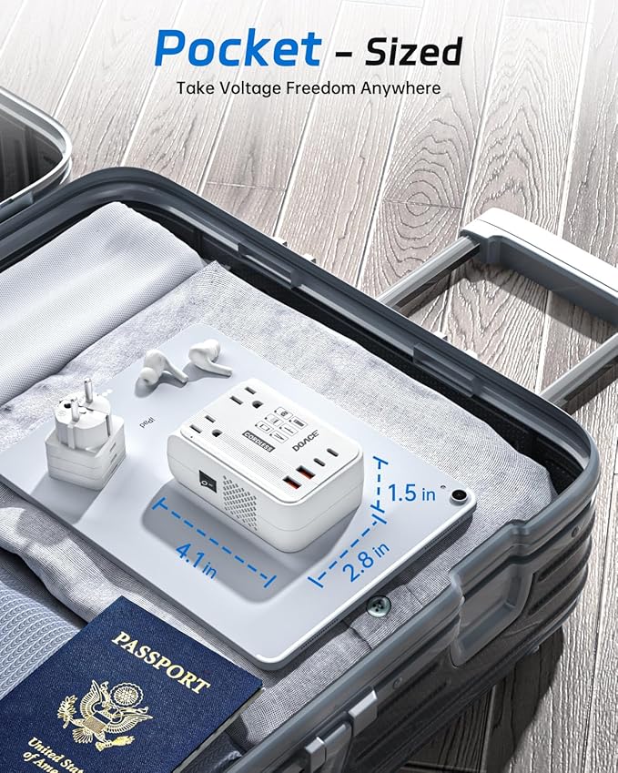 DOACE 220V to 110V Converter - 350W Cordless Voltage Converter US to Europe Power Adapter Combo with 4-Port USB Charging & Worldwide Plugs (UK/AU/US/EU) for Hair Straightener, Curler, Phone