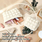 Huhumy 2 Pcs Puffy Makeup Bag Quilted Cosmetic Pouch for Women Cute Checkered Travel Toiletry Bag Puffer Makeup Organizer Purse Pouch Preppy Pencil Case with Zipper(White)