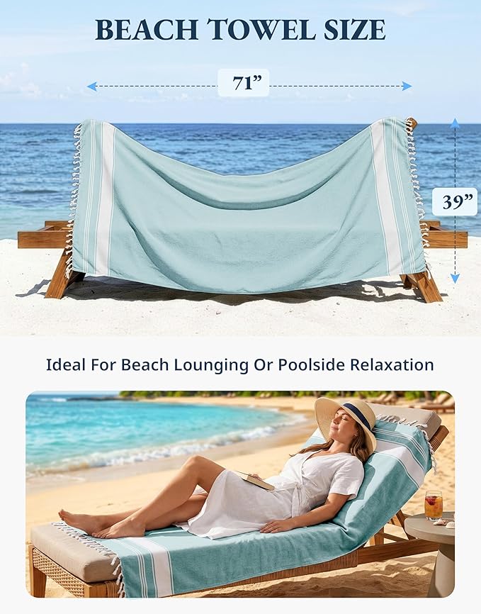 LANE LINEN Oversized Beach Towel - Beach Towels 4 Pack, Pre-Washed Pool Towel, Extra Large Beach Towel, Quick Dry & Sand Free, Lightweight Travel Towel, 39"x71" - Hunter Green