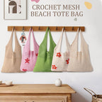 Premillow Crochet Beach Tote Bags, Stylish Mesh Beach Bags Shoulder Bag for Women, Cute Summer Vacation Boho Tote Bag