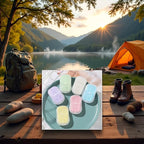 50Pcs Blue Portable Soap Sheets,Water Soluble Hand Washing Bath Scented Paper Camping Soap and Shampoo for Outdoor,Camping Hiking Mini Portable Travel Paper Sheets Disposable Personal Care
