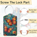 3 Pack Vintage Butterfly Wildflower Luggage Tags for Suitcases,Cute Leather Name Tag with Privacy Cover with Stainless Steel Loops, Travel ID Bag Tags for Women Men