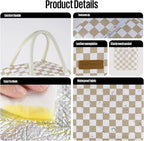 douyadady Lunch Bag Women/Men Lunch Box Women/Men (Khaki+White Checkerboard)