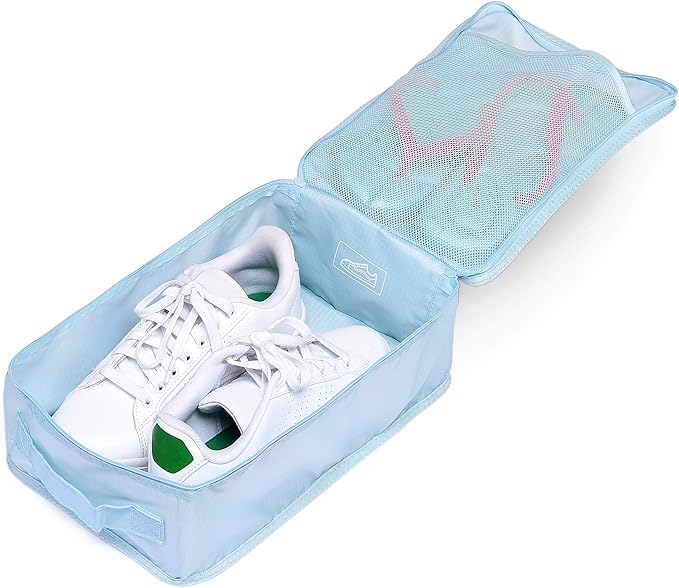 Travel Shoe Bags, Foldable Waterproof Shoe Pouches Organizer-Double Layer (2+2 Blue Shoebags)