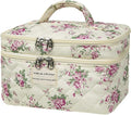 Gosect Large Quilted Makeup Bag, Large Floral Cosmetic Bag for Women, Cute Cotton Makeup Bags, Flower Travel Toiletry Organizer Bag (Pink Flowers)