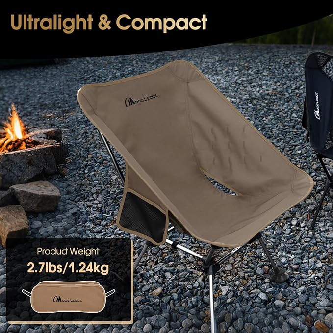 MOON LENCE Camping Chair Plus, Upgraded Comfort & Size, Still Compact and Lightweight, Folding Portable Chair for Backpacking & Hiking, 400Lbs Capacity, Gen 3 Plus (Khaki)