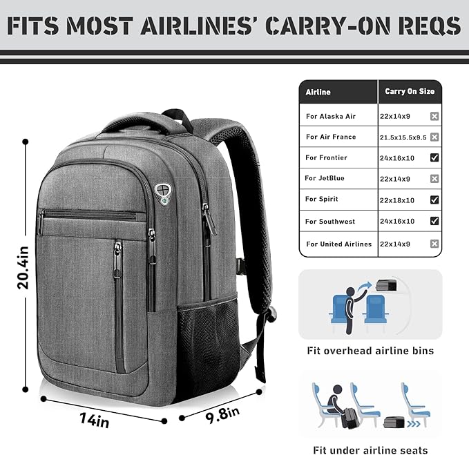 Travel Backpack, Extra Large 45L Travel Backpack for Men & Women, Expandable Laptop Bag, Water Resistant Computer Backpack Fits 18.4 Inch Laptop, Lightweight Daypack for Flight, Grey