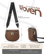 Trendy Woven Checkered Crossbody Bum Bag for Women，PU Leather Checkered Purse Fanny Packs Belt Bag (Woven Bum Bag - Black-Brown)
