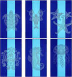 FuWeave 6 Pcs 72 x 36 Microfiber Oversized Beach Towels Large Absorbent Thin Compact Lightweight Sand Free Quick Dry Towels Pack for Travel Pool Yoga Gym Sports Beach Accessories(Marine Animals)