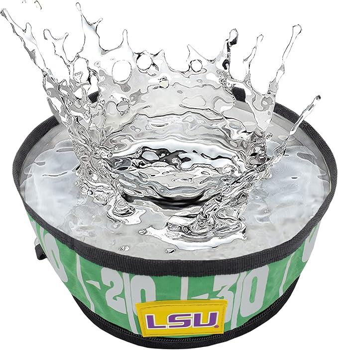 Pets First NCAA Michigan Wolverines Collapsible Dog Travel Bowl, Food and Water Bowl for Dogs & Cats. Lightweight Leak-Proof Pet Bowl for Travel with Football Field & Pebble-Grain Design