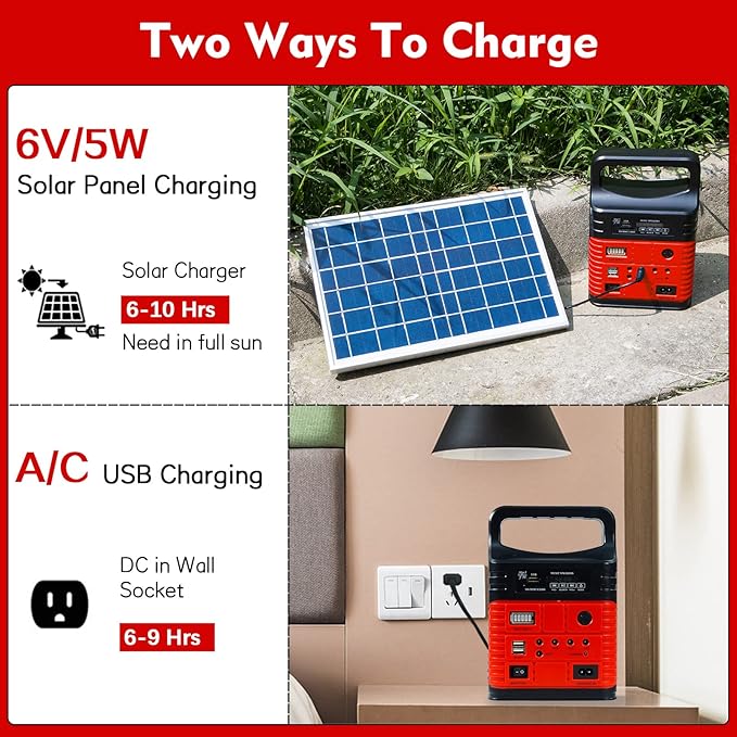 Solar Generator - Portable Power Station for Emergency Power Supply,Portable Generators for Camping,Home Use&Outdoor,Solar Powered Generator With Panel Including 3 Sets LED Light (Red Color)