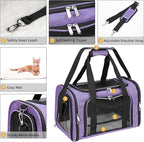 Soft-Sided Cat/Dog/Pet Carrier, Collapsible Pets Travel Carriers for Big Cats/Small Dogs with Shoulder Strap & Removable Mat, Mesh Puppy Carry Bag, Up to 16 Lbs, TSA Airline Approved(Purple)