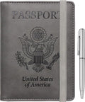 WALNEW Passport Holder for Travel, RFID Passport Cover Wallet for Women Men, PU Leather Passport Book Card Holder Case with Pen, Travelling Essentials for Flying
