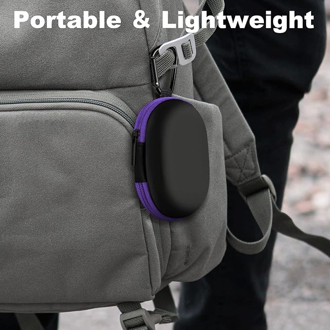 Oval Earbud Case Portable EVA Carrying Case Storage Bag Cell Phone Accessories Organizer with Carabiner for Earphone, Earbud, Earpieces, SD Memory Card, Camera Chips, Purple