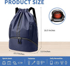 JELUTAR Drawstring Backpack Gym Bag with Shoes Compartment for Soccer, Basketball, Swim, Water-Resistant String Backpack Beach Cinch for Women Men, Navy Blue