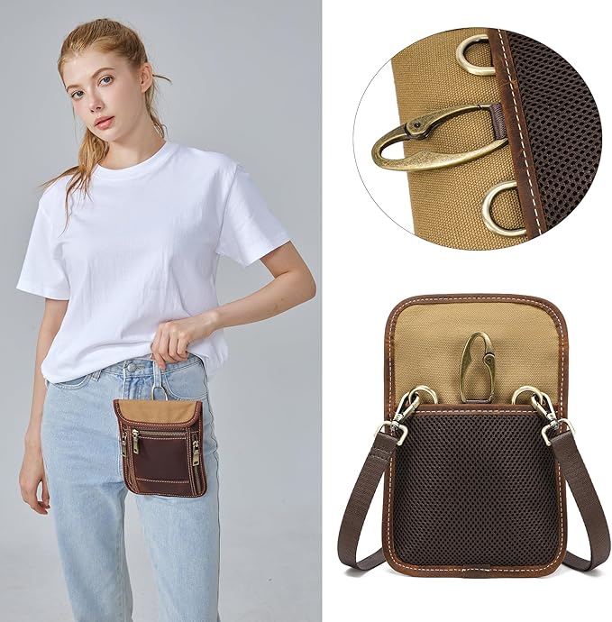 LANNSYNE Full Grain Leather Travel Wallet, Leather Cell Phone Belt Bag, Waist Pack Pouch, Neck Wallet Travel Pouch and Passport Holder for Men and Women Keep Valuables Safe