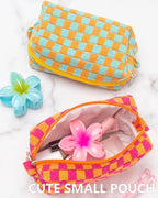 PAZIMIIK 2PCS Checkered Makeup Bag for Purse Portable Zipper Make Up Pouch Small Cosmetic Case for Travel Red Orange