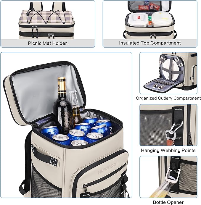 Hulongo Large Waterproof Insulated Cooler Backpack for Men & Women, Leak Proof Cooler Backpack for Camping, Beach, Fishing, Picnic, Travel, Outdoor, 30L, 48Cans