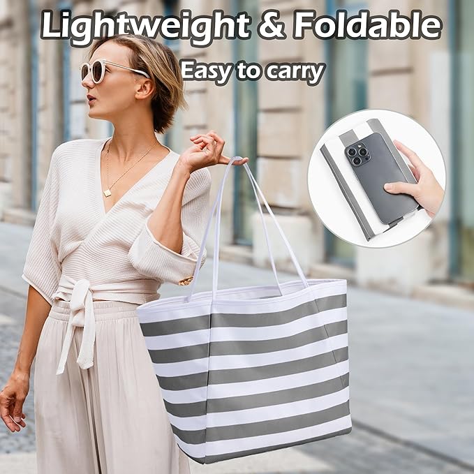 KALIDI Beach Tote Bag Women Large Waterproof Sandproof Shoulder Handbag Packable Grocery Bag Hobo Purse for Picnic Vacation